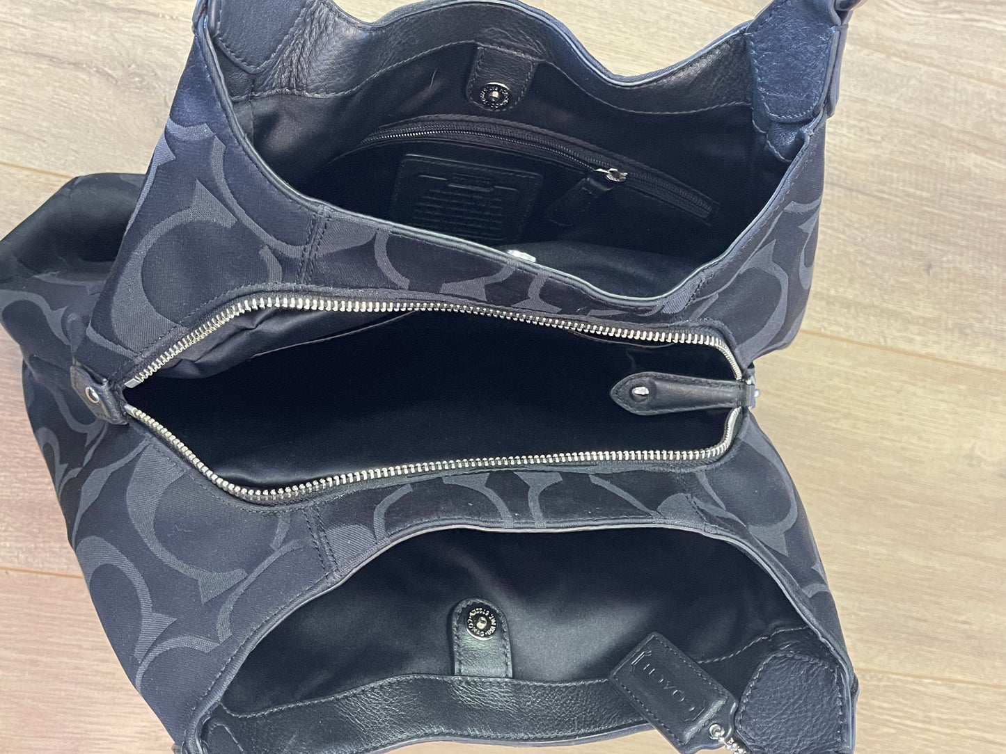 COACH Signature Campbell Black Satin Hobo Bag – Effortless Elegance