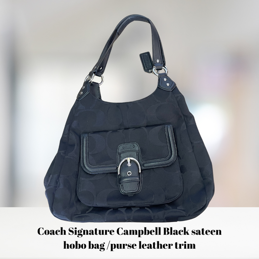 COACH Signature Campbell Black Satin Hobo Bag – Effortless Elegance